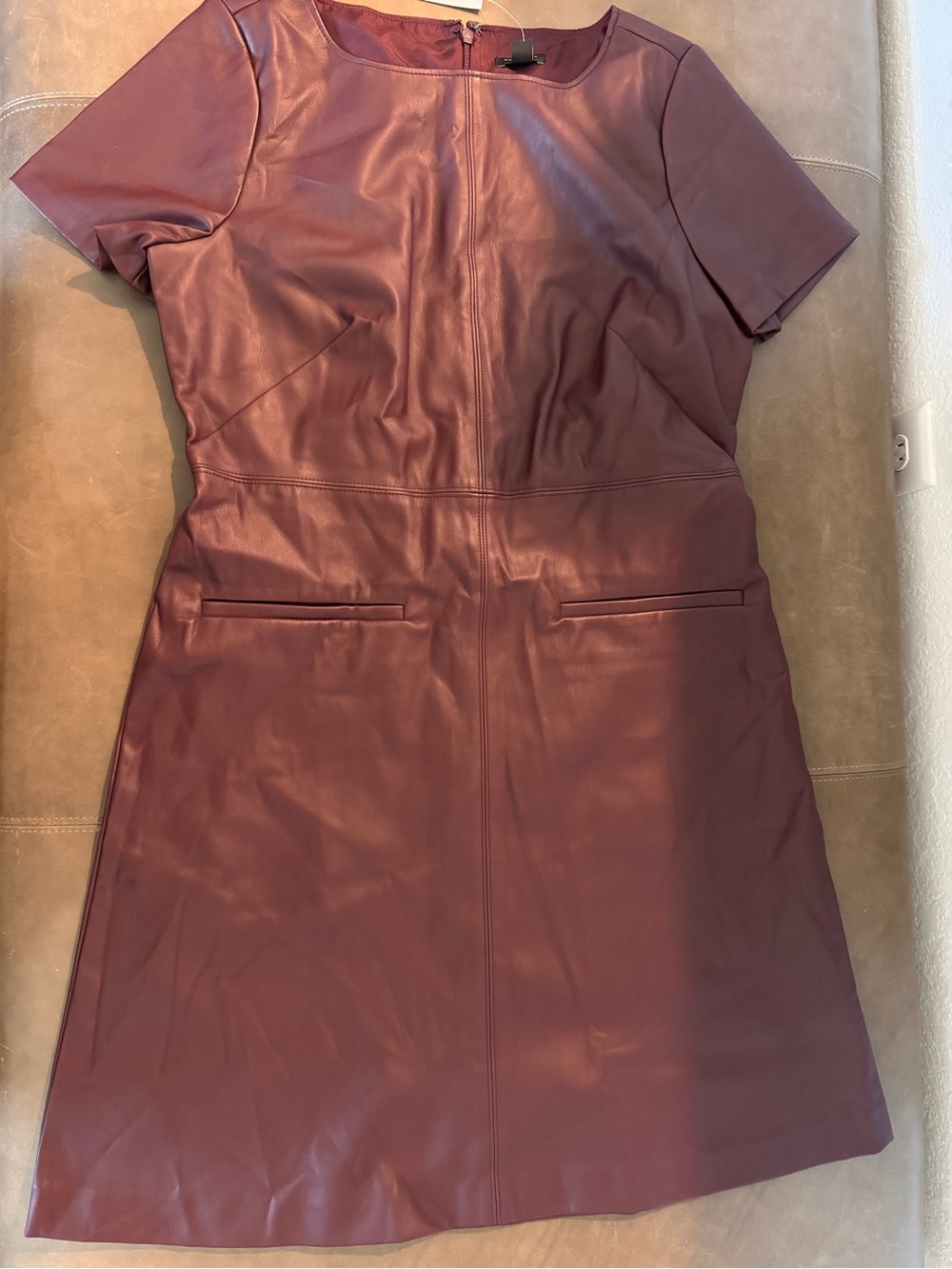 Ann Taylor Women’s Faux Leather Short-Sleeve Dress in Burgundy